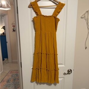 As U Wish Mustard Smocked Midi Dress
